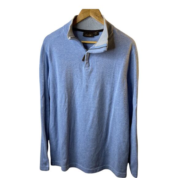 Tasso Elba 1/4 Zip Blue Pullover Sweater Men's Size Large 100% Cotton - Picture 1 of 6
